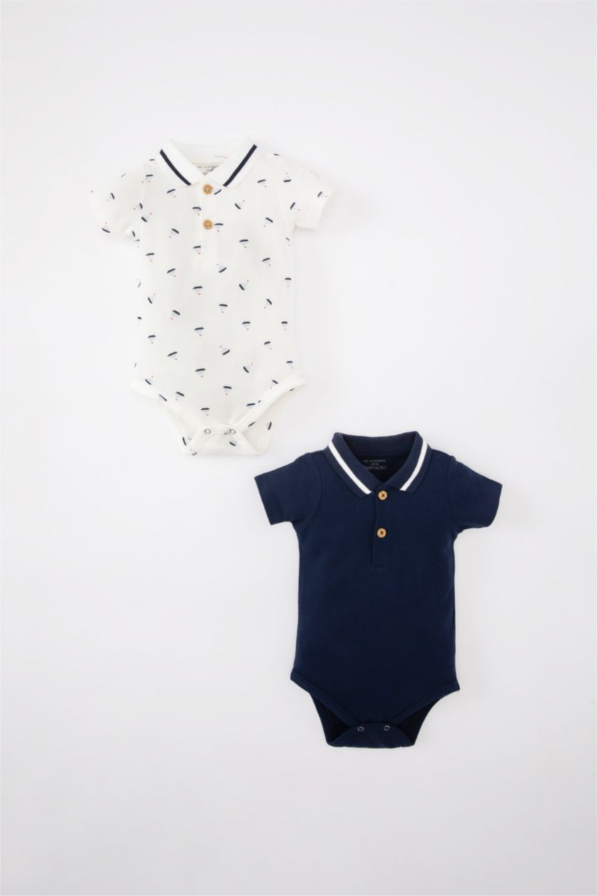 BABY BOY NAVY Baby Boy Newborn Polo Neck Sea Printed Pique 2 Piece Snap Body