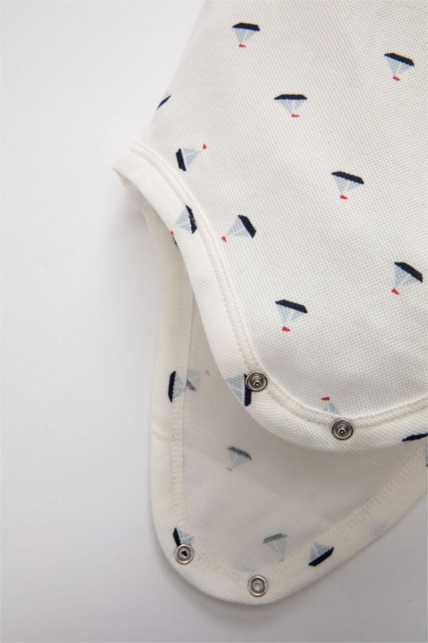 BABY BOY NAVY Baby Boy Newborn Polo Neck Sea Printed Pique 2 Piece Snap Body