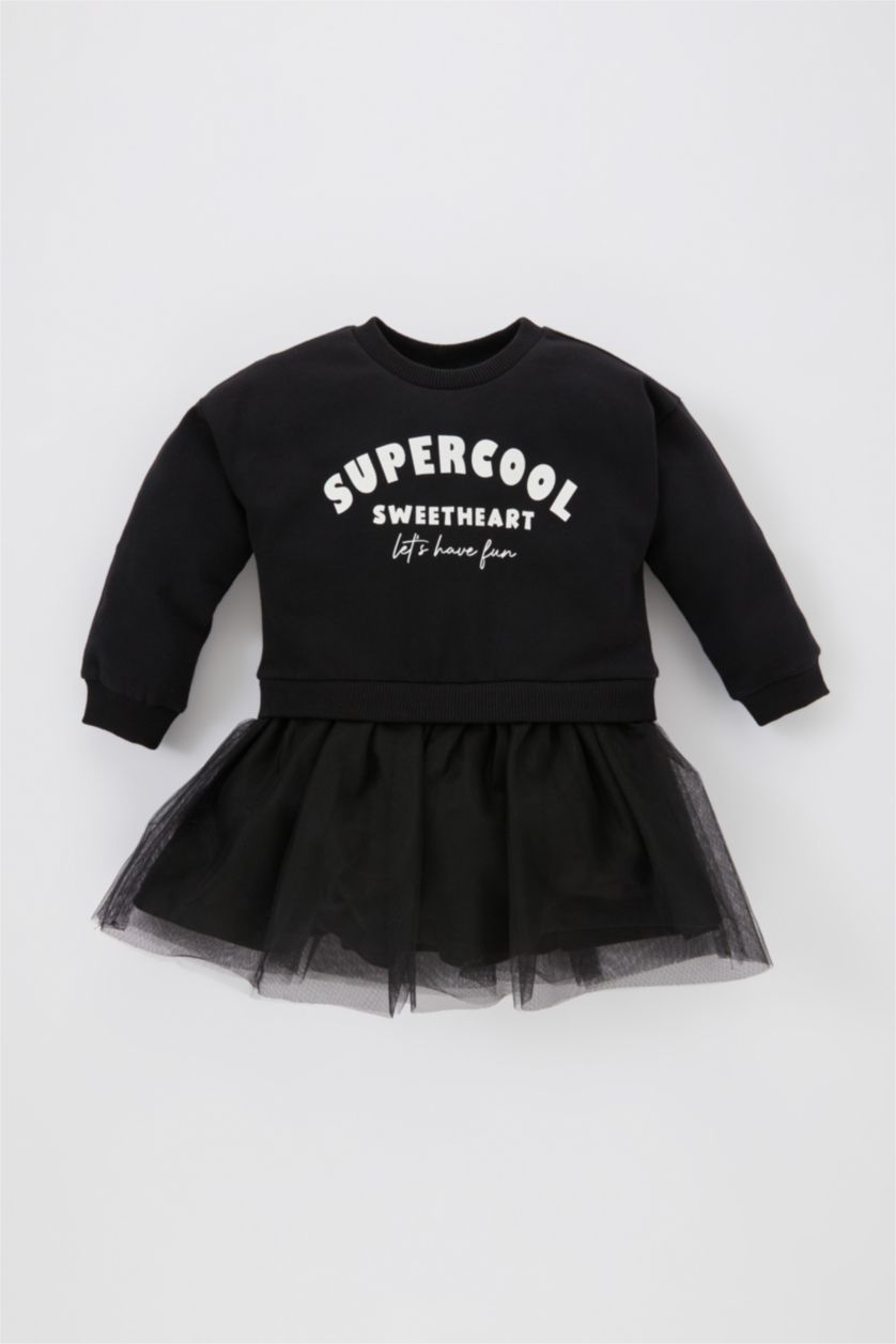 BABY GIRL Black Regular Fit Slogan Long Sleeve Knitted Dress