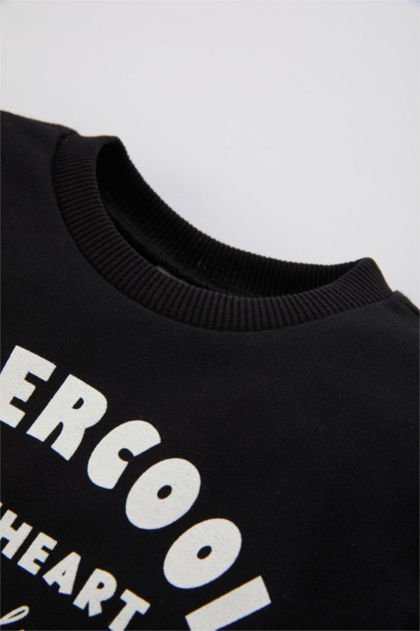 BABY GIRL Black Regular Fit Slogan Long Sleeve Knitted Dress