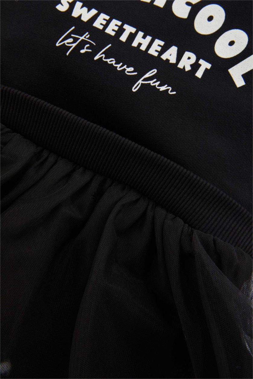 BABY GIRL Black Regular Fit Slogan Long Sleeve Knitted Dress