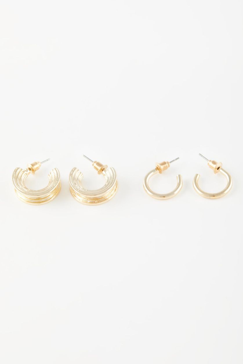 WOMAN GOLD Woman 2 Piece Gold Hoop Earrings