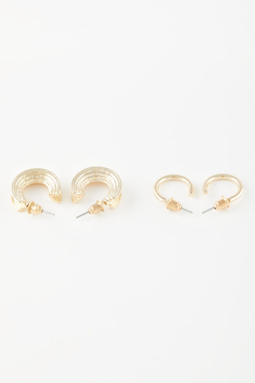 WOMAN GOLD Woman 2 Piece Gold Hoop Earrings