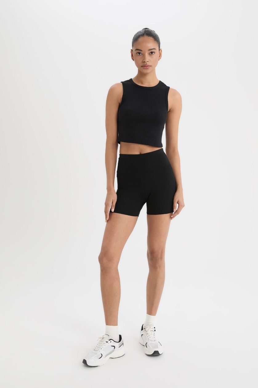 Kadın Siyah Biker Beli Saran Sporcu Tayt