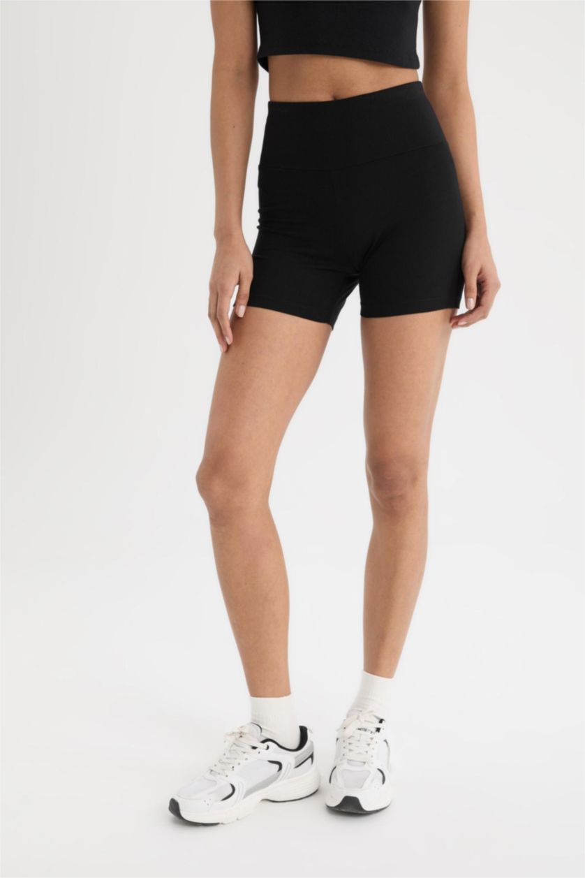 Kadın Siyah Biker Beli Saran Sporcu Tayt