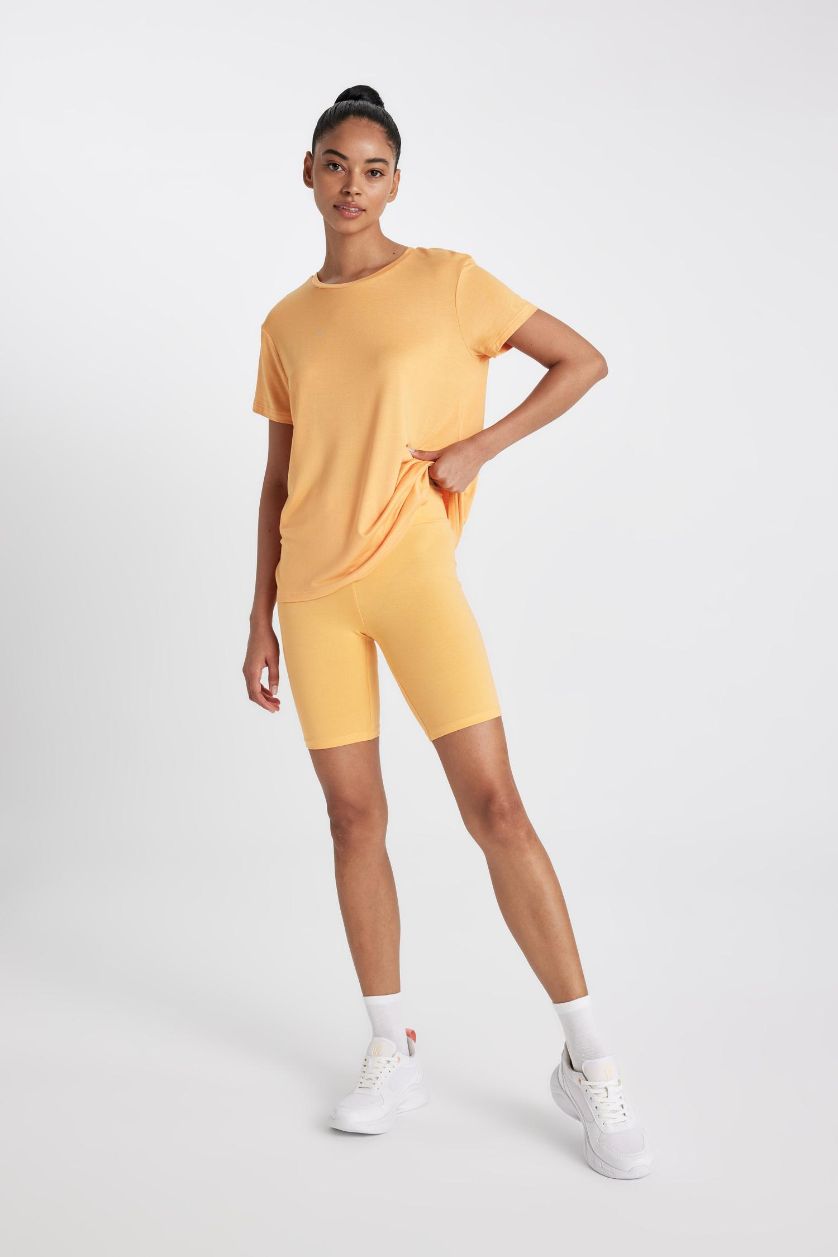 Woman Light Orange DeFactoFit Biker Waist Wrap Leggings