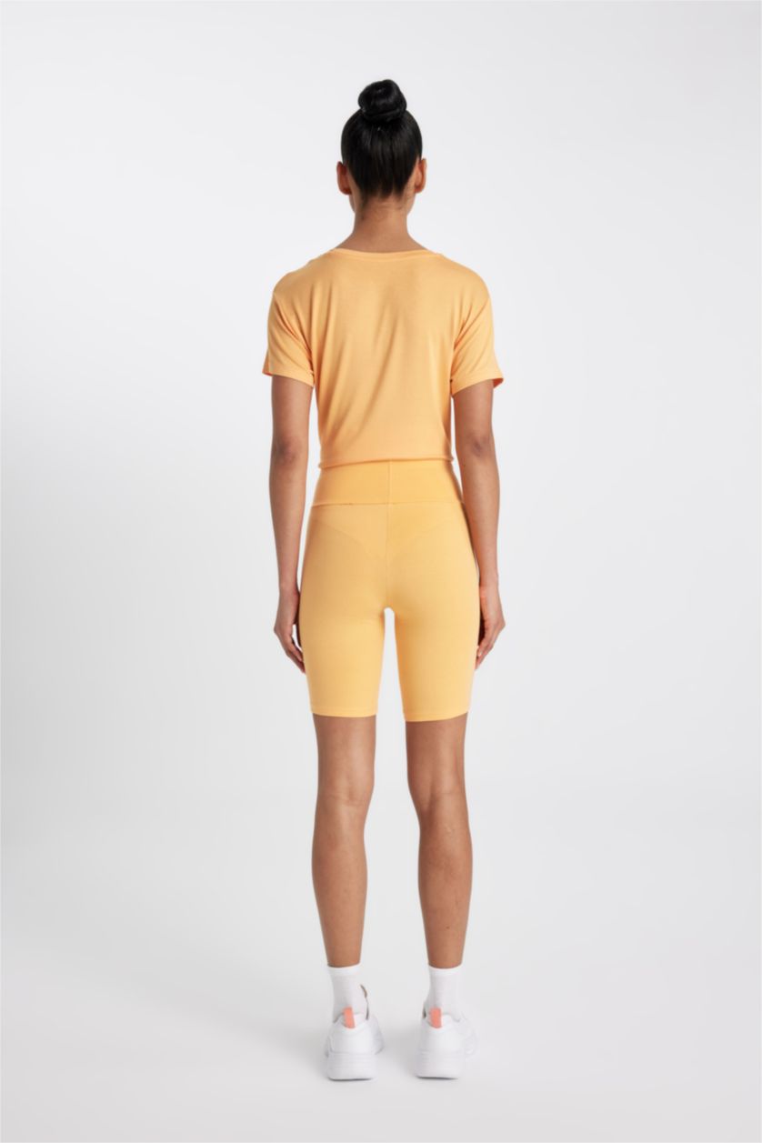 Woman Light Orange DeFactoFit Biker Waist Wrap Leggings