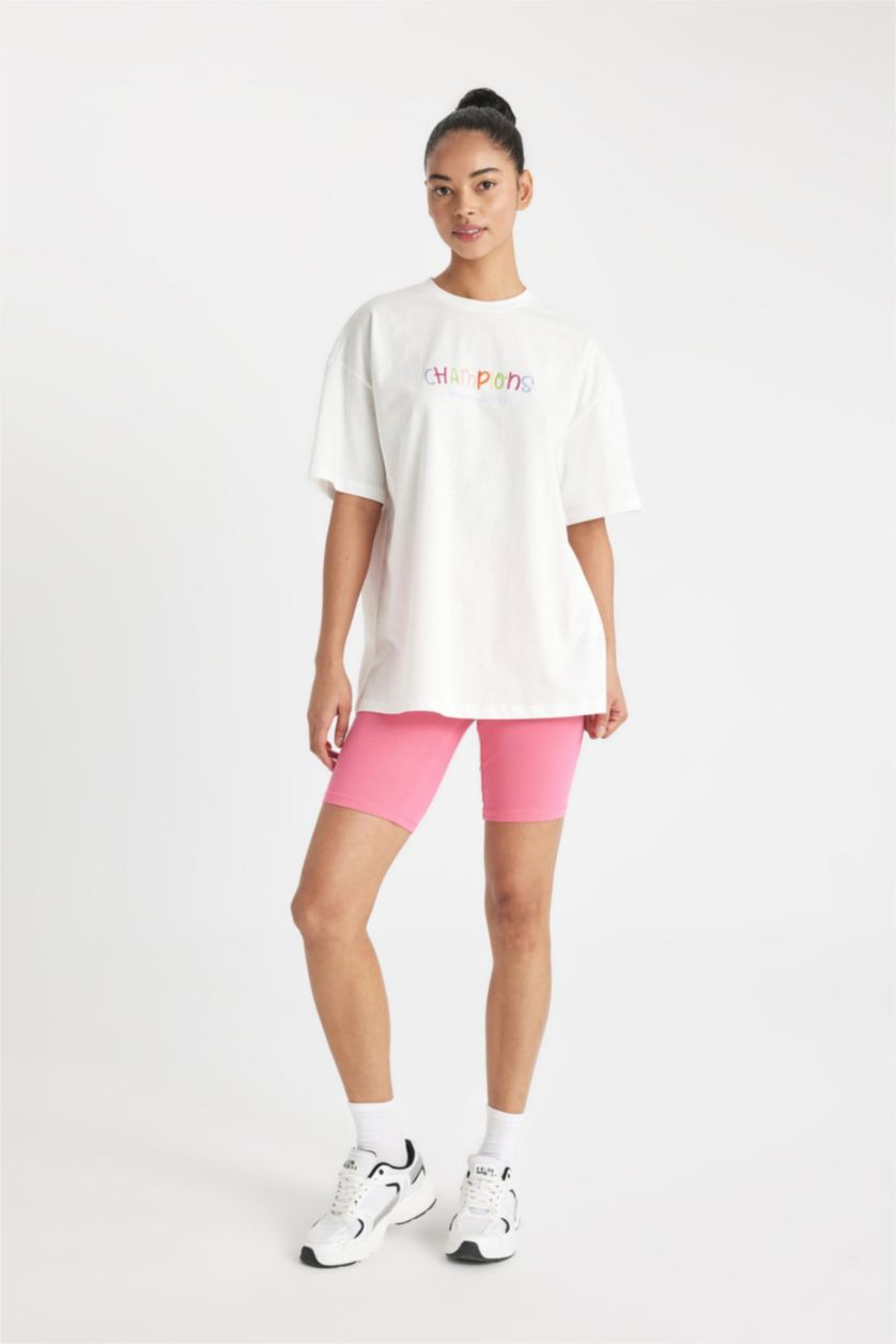 Kadın Pembe Biker Beli Saran Sporcu Tayt