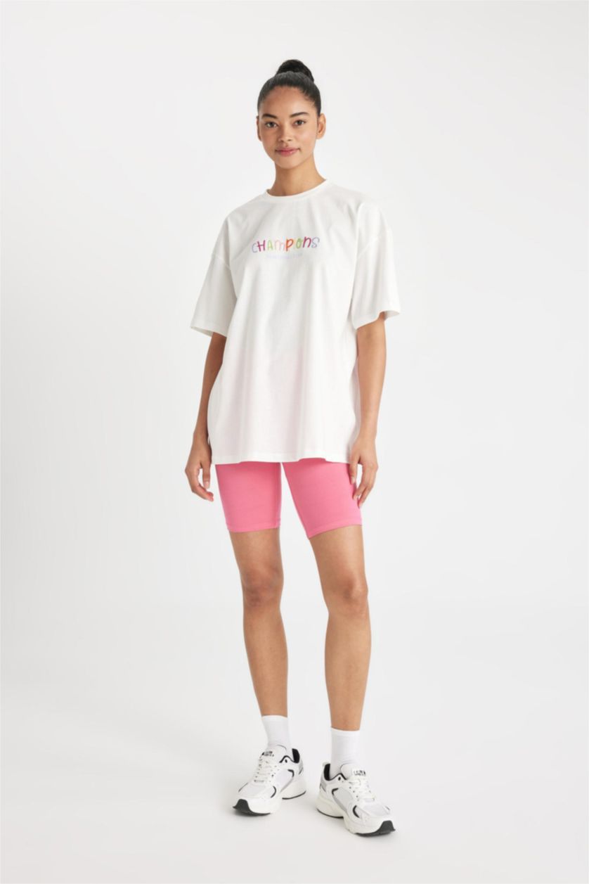 Kadın Pembe Biker Beli Saran Sporcu Tayt