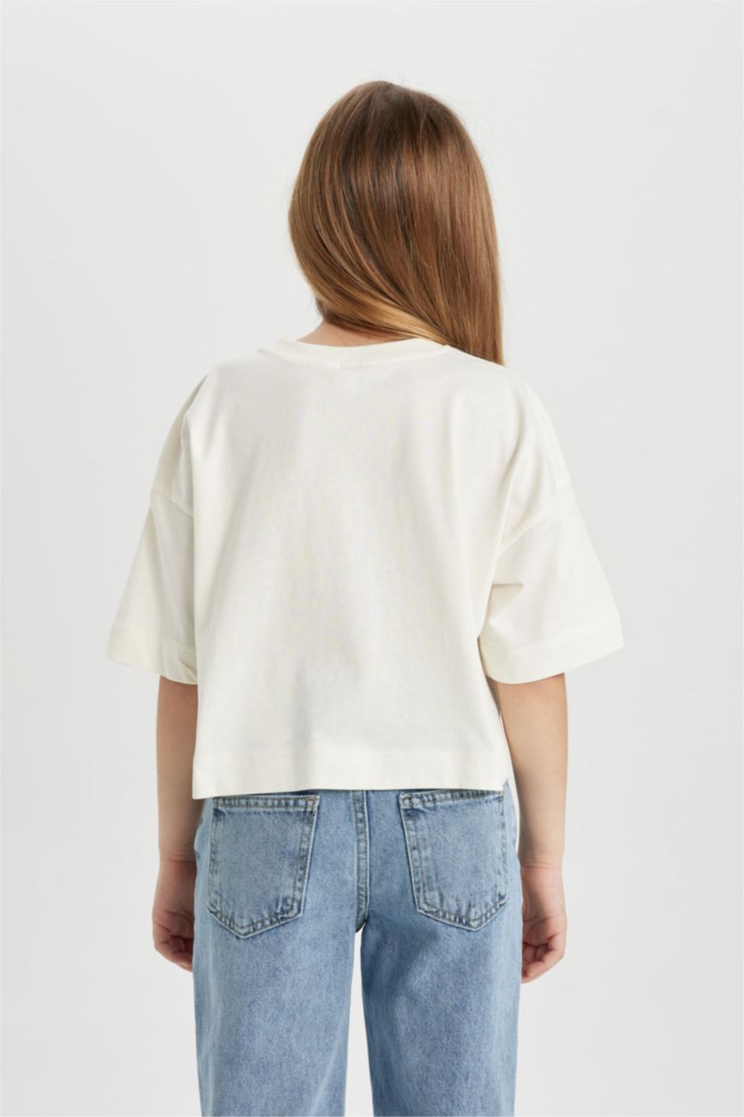 GIRLS & TEENS White Girl Printed Short Sleeve Crop T-Shirt