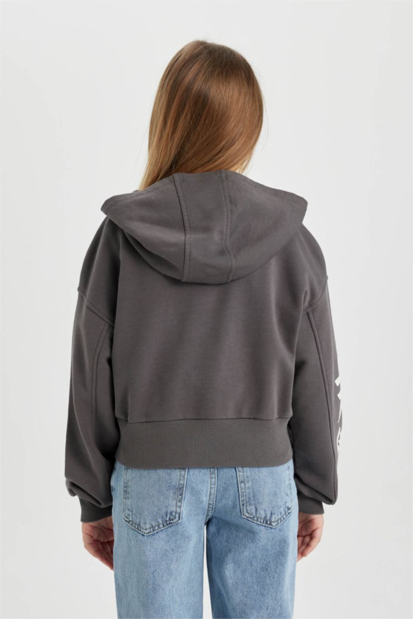 بنات رمادي داكن جاكيت اوفر سايز بغطاء للرأس