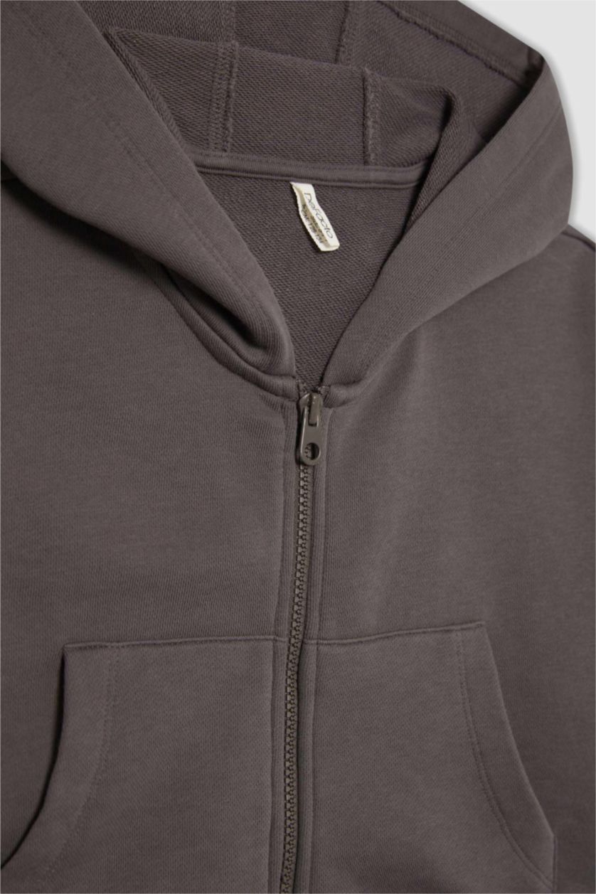 بنات رمادي داكن جاكيت اوفر سايز بغطاء للرأس