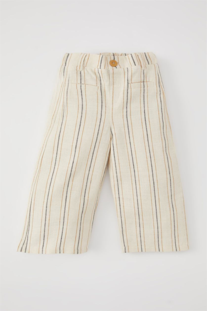 BÉBÉ FILLE Écru Pantalon rayé en Popeline Coupe Régulière pour Bébé Fille