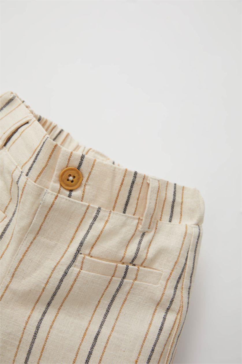 BÉBÉ FILLE Écru Pantalon rayé en Popeline Coupe Régulière pour Bébé Fille