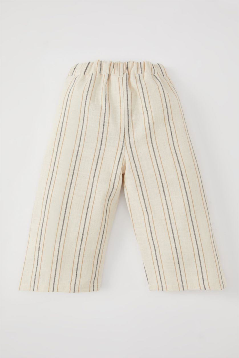 BÉBÉ FILLE Écru Pantalon rayé en Popeline Coupe Régulière pour Bébé Fille