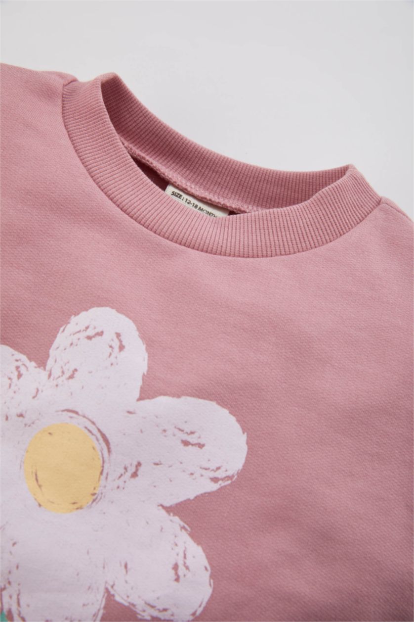 طفلة صغيرة وردي سويت شيرت بناتي فلورال قصة عادية ببطانة ناعمة