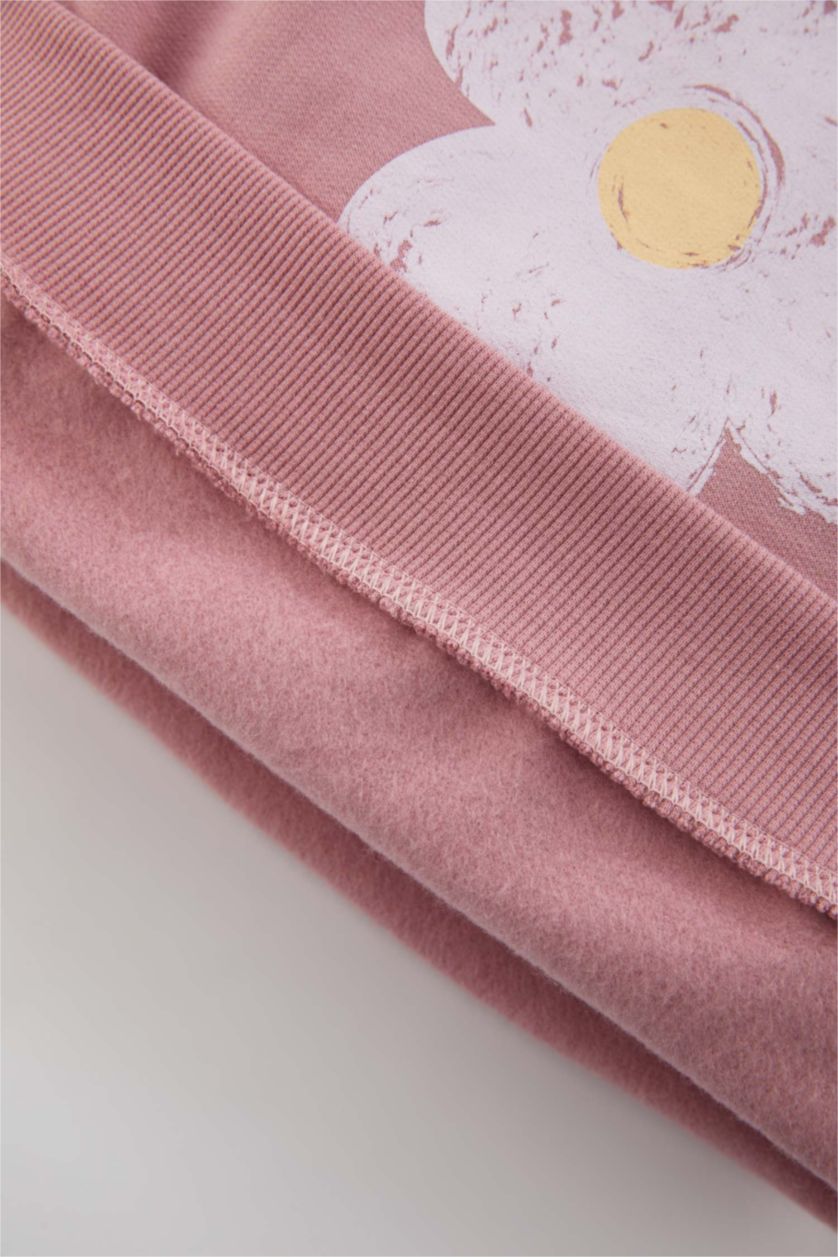 طفلة صغيرة وردي سويت شيرت بناتي فلورال قصة عادية ببطانة ناعمة