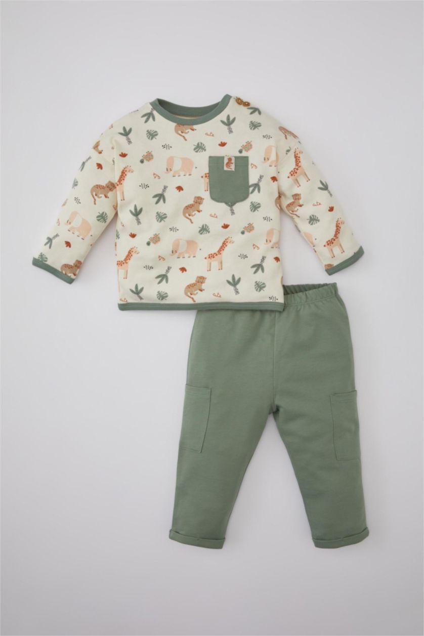 BÉBÉ GARÇON Blanc Ensemble De Sweatshirt Et Pantalon Jogging à Imprimé Safari Pour Bébé Garçon