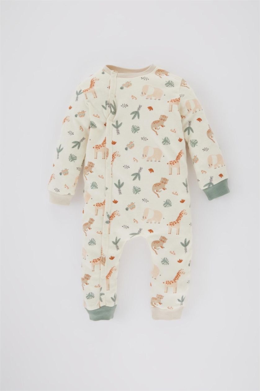 BABY BOY White Baby Boy Newborn Safari Printed Premium Jumpsuit
