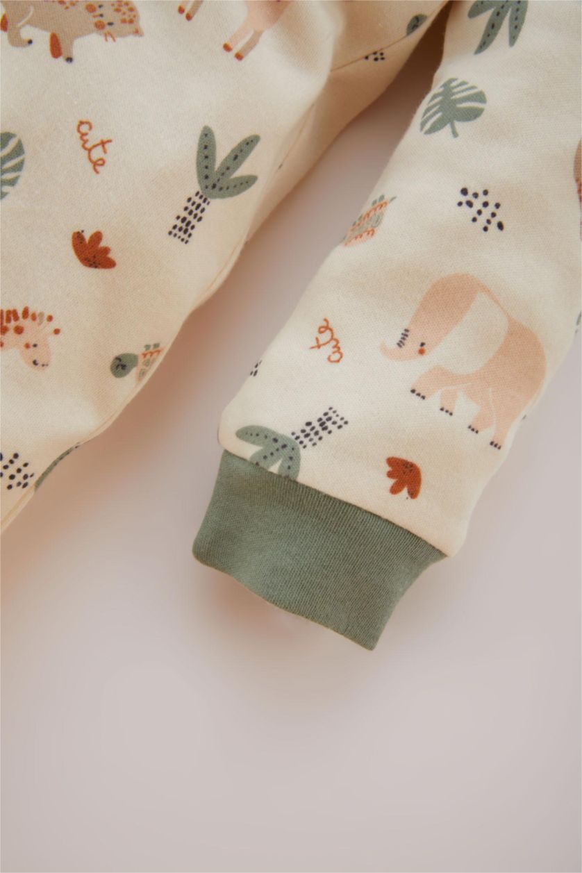 BABY BOY White Baby Boy Newborn Safari Printed Premium Jumpsuit