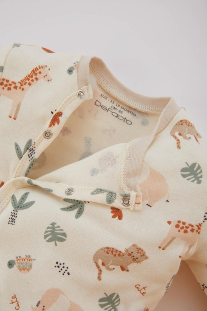 BABY BOY White Baby Boy Newborn Safari Printed Premium Jumpsuit