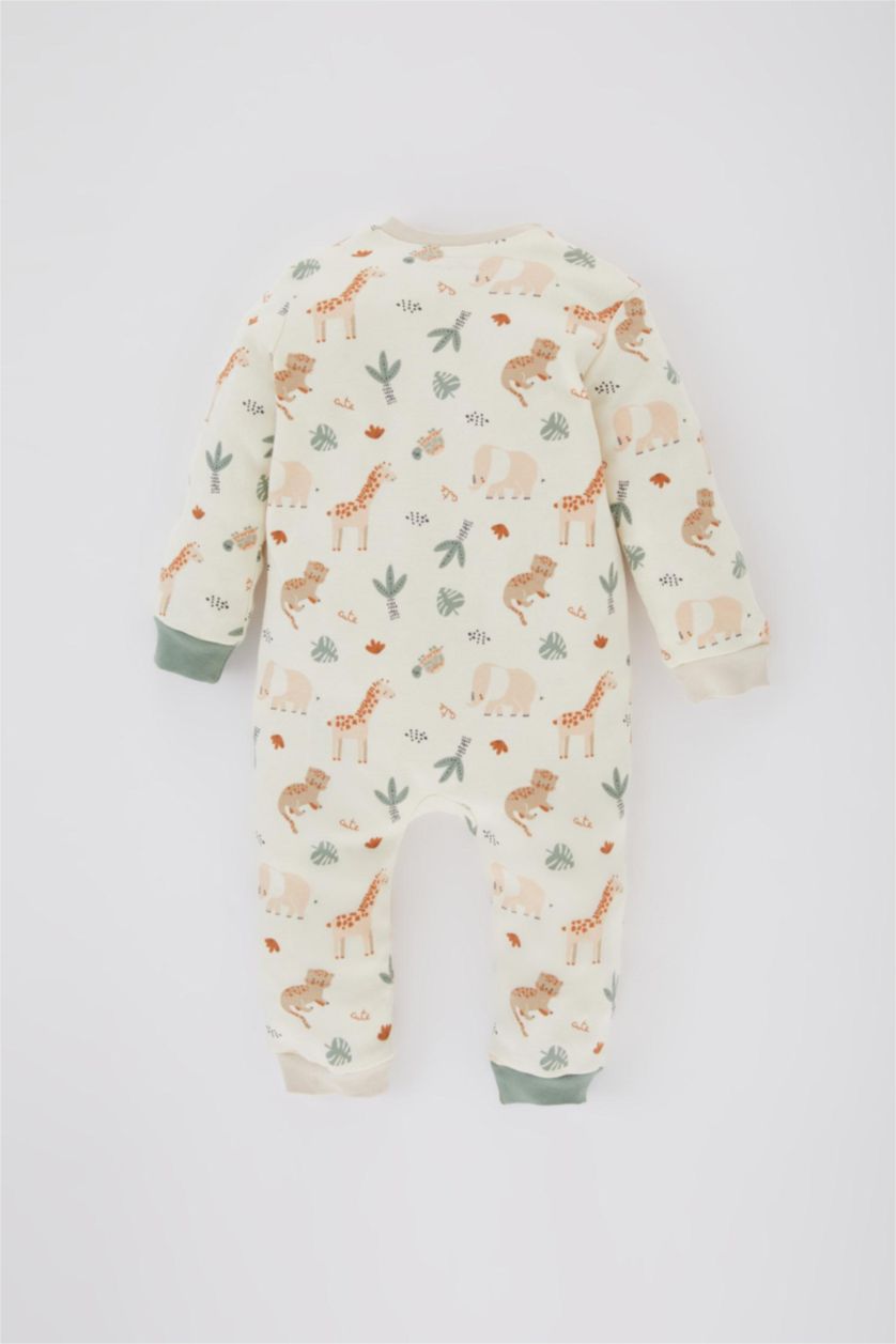 BABY BOY White Baby Boy Newborn Safari Printed Premium Jumpsuit
