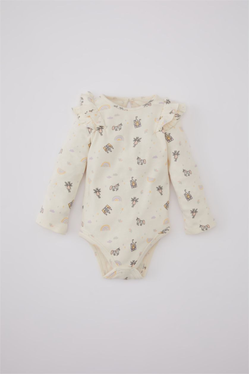 BABY GIRL Ecru Baby Girl Long Sleeve Long Sleeve Snap Body