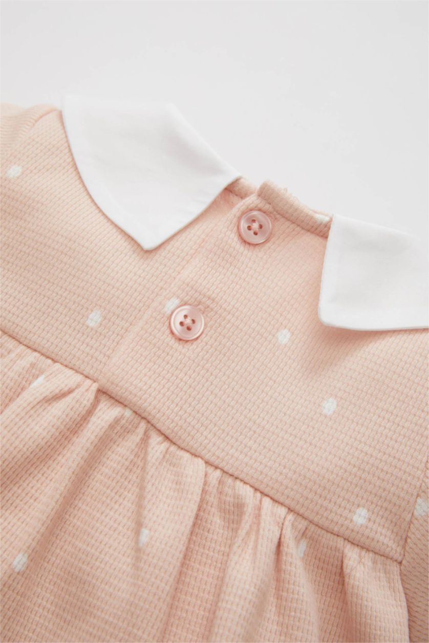 Kız Bebek Gülkurusu Kız Bebek Yeni Doğan 2'li Takım Puantiye Waffle Uzun Kollu Tulum Elbise Külotlu Çorap