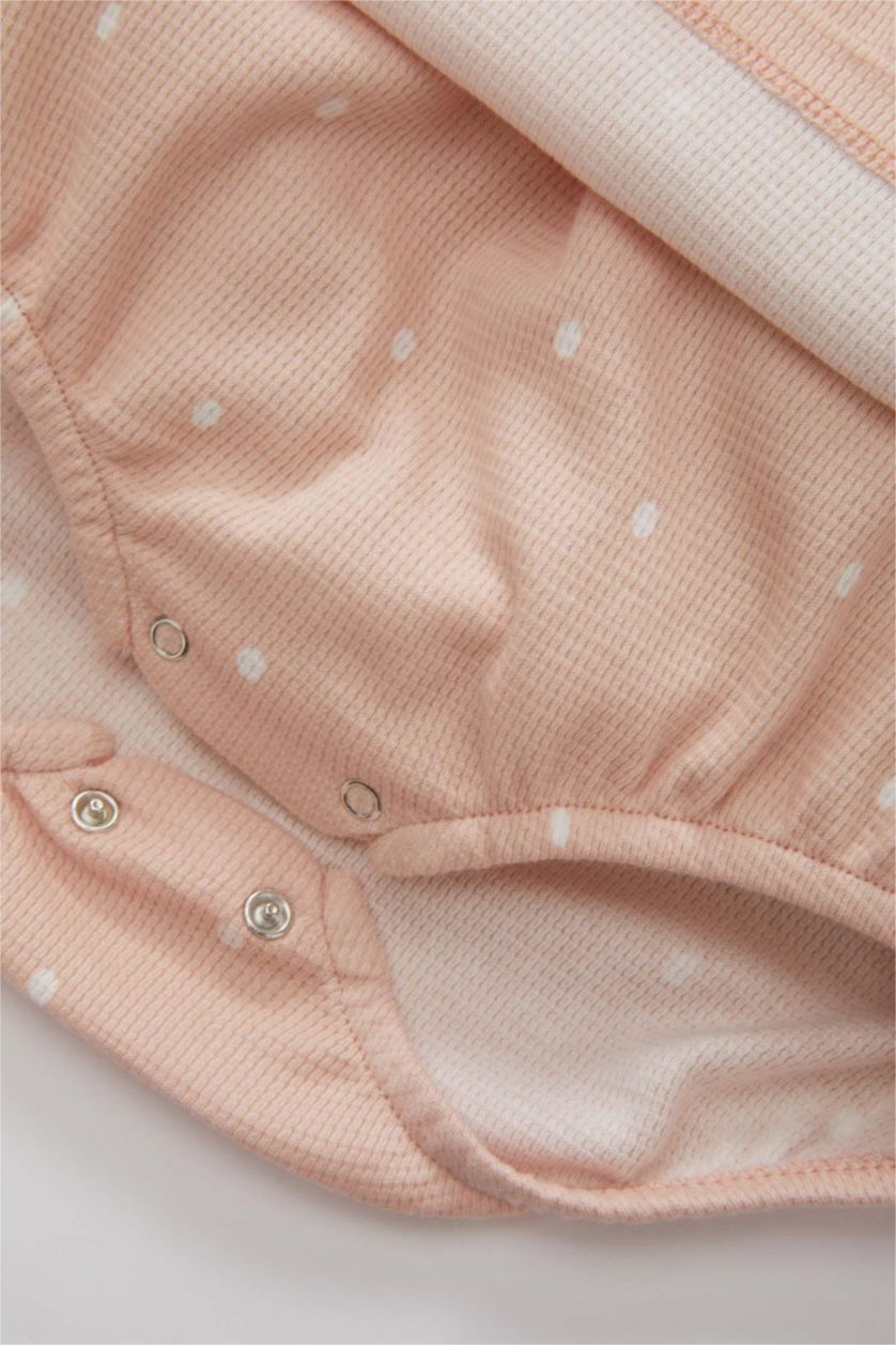 Kız Bebek Gülkurusu Kız Bebek Yeni Doğan 2'li Takım Puantiye Waffle Uzun Kollu Tulum Elbise Külotlu Çorap