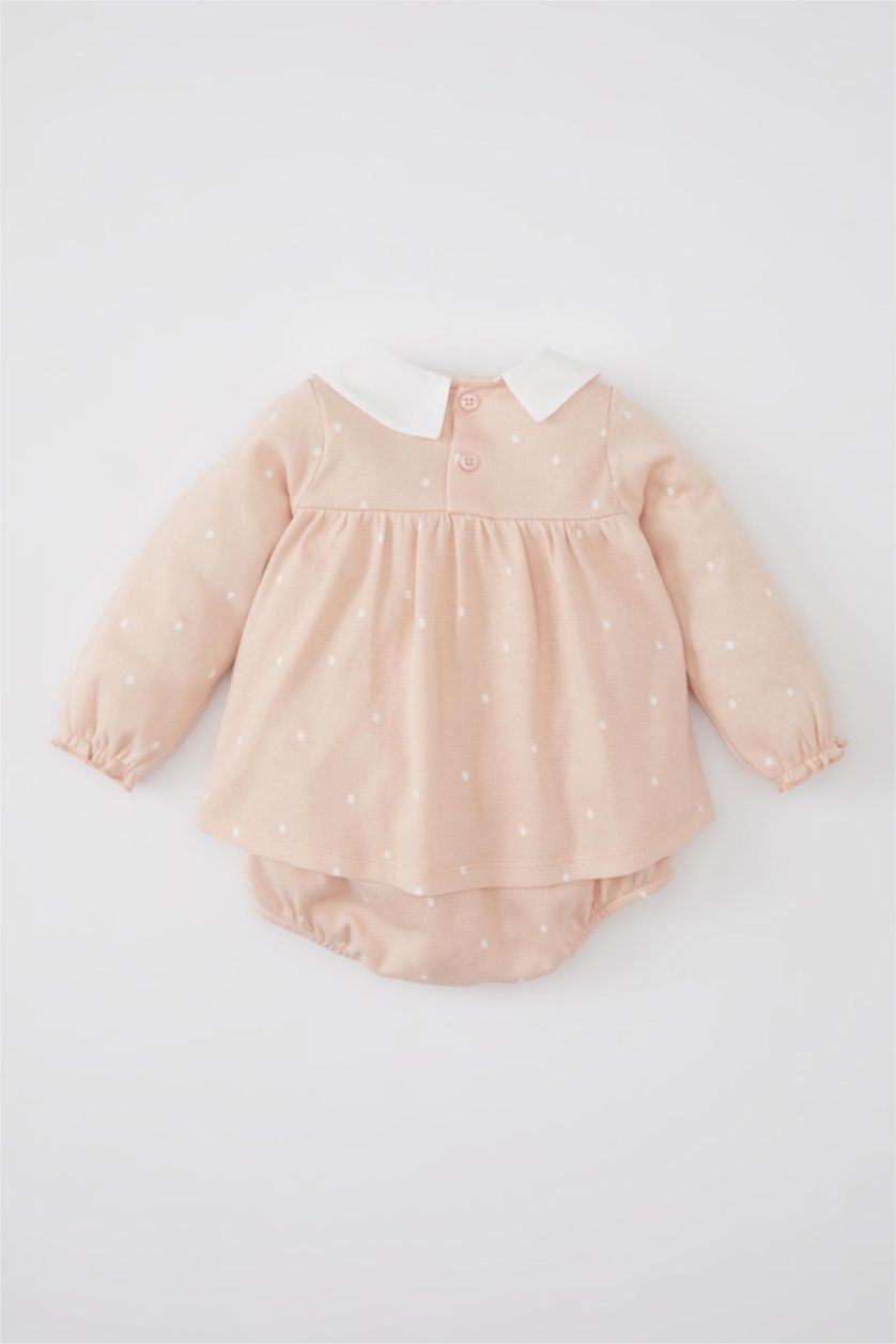 Kız Bebek Gülkurusu Kız Bebek Yeni Doğan 2'li Takım Puantiye Waffle Uzun Kollu Tulum Elbise Külotlu Çorap