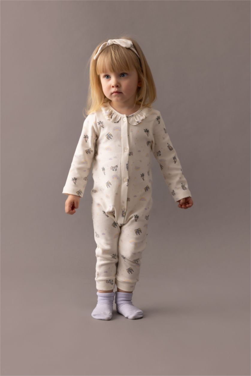 BABY GIRL Ecru Baby Girl Newborn Jumpsuit Hair Band 2 Piece Set