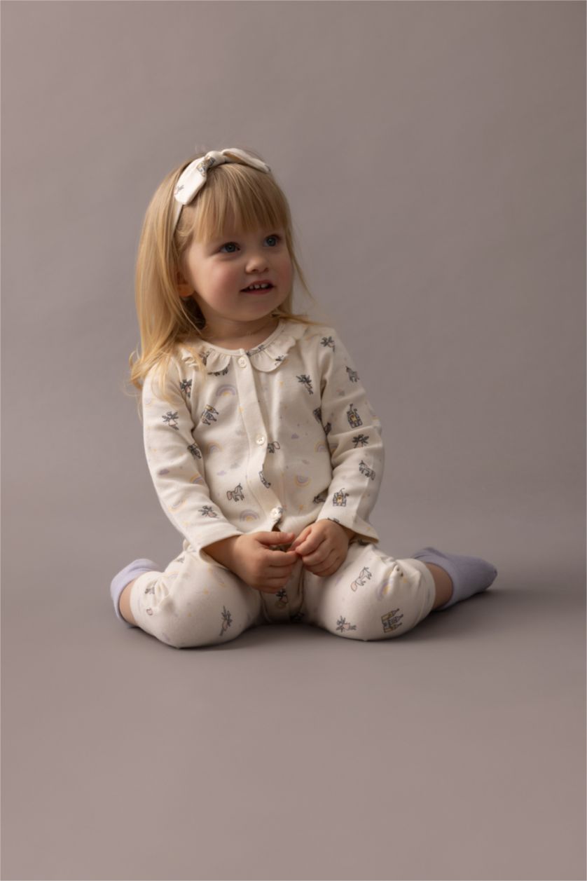 BABY GIRL Ecru Baby Girl Newborn Jumpsuit Hair Band 2 Piece Set