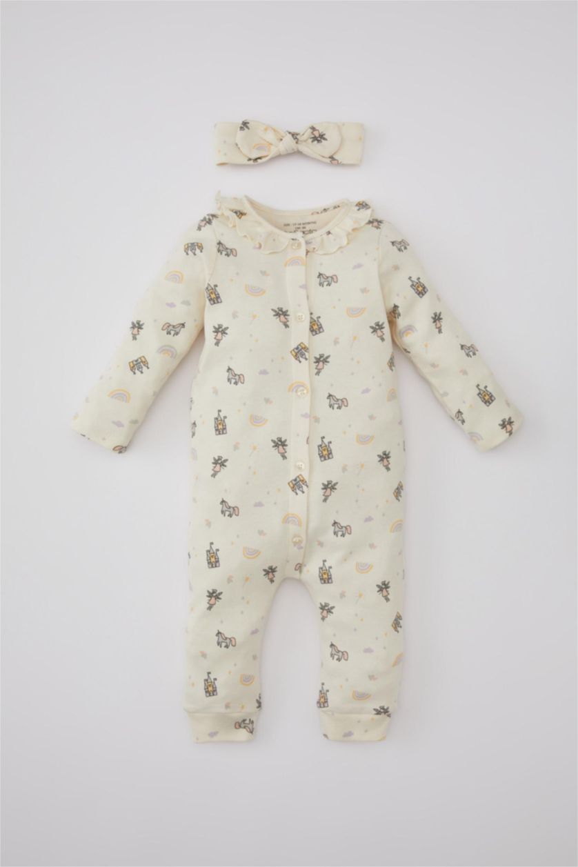 BABY GIRL Ecru Baby Girl Newborn Jumpsuit Hair Band 2 Piece Set