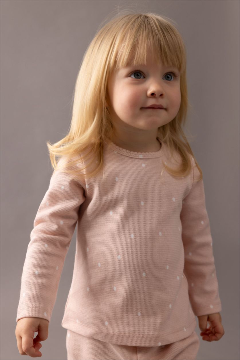 BABY GIRL Rose Baby Girl Polka Dot Waffle T-Shirt Sweatpants 2 Piece Set