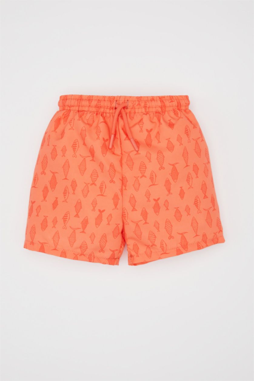 Erkek Bebek Turuncu Erkek Bebek Balık Desenli Deniz Şortu