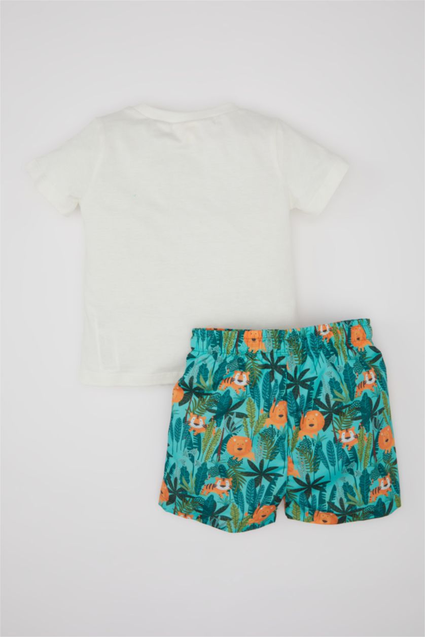 Baby Boy Ecru Baby Boy Printed Short Sleeve T-Shirt Shorts 2 Piece Set