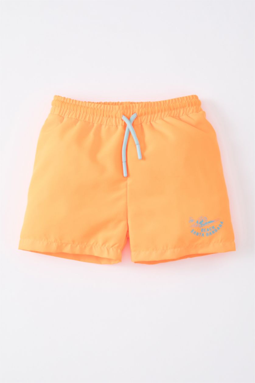 Baby Boy Neon Orange Baby Boy Regular Fit Slogan Swim Shorts