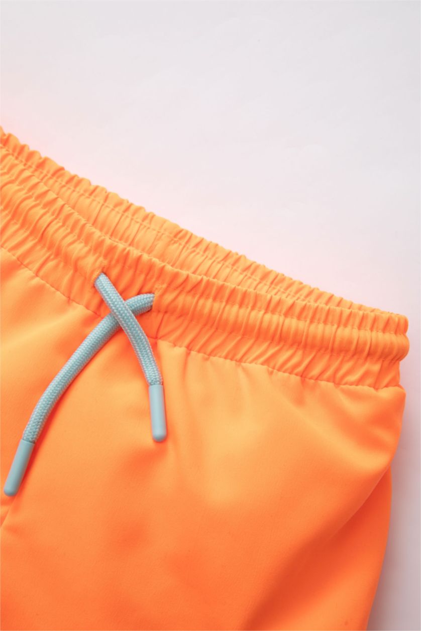 Baby Boy Neon Orange Baby Boy Regular Fit Slogan Swim Shorts
