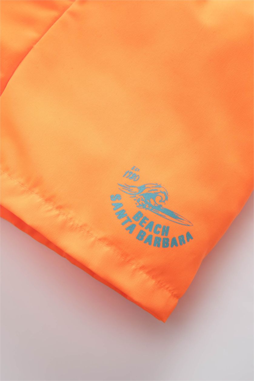 Baby Boy Neon Orange Baby Boy Regular Fit Slogan Swim Shorts