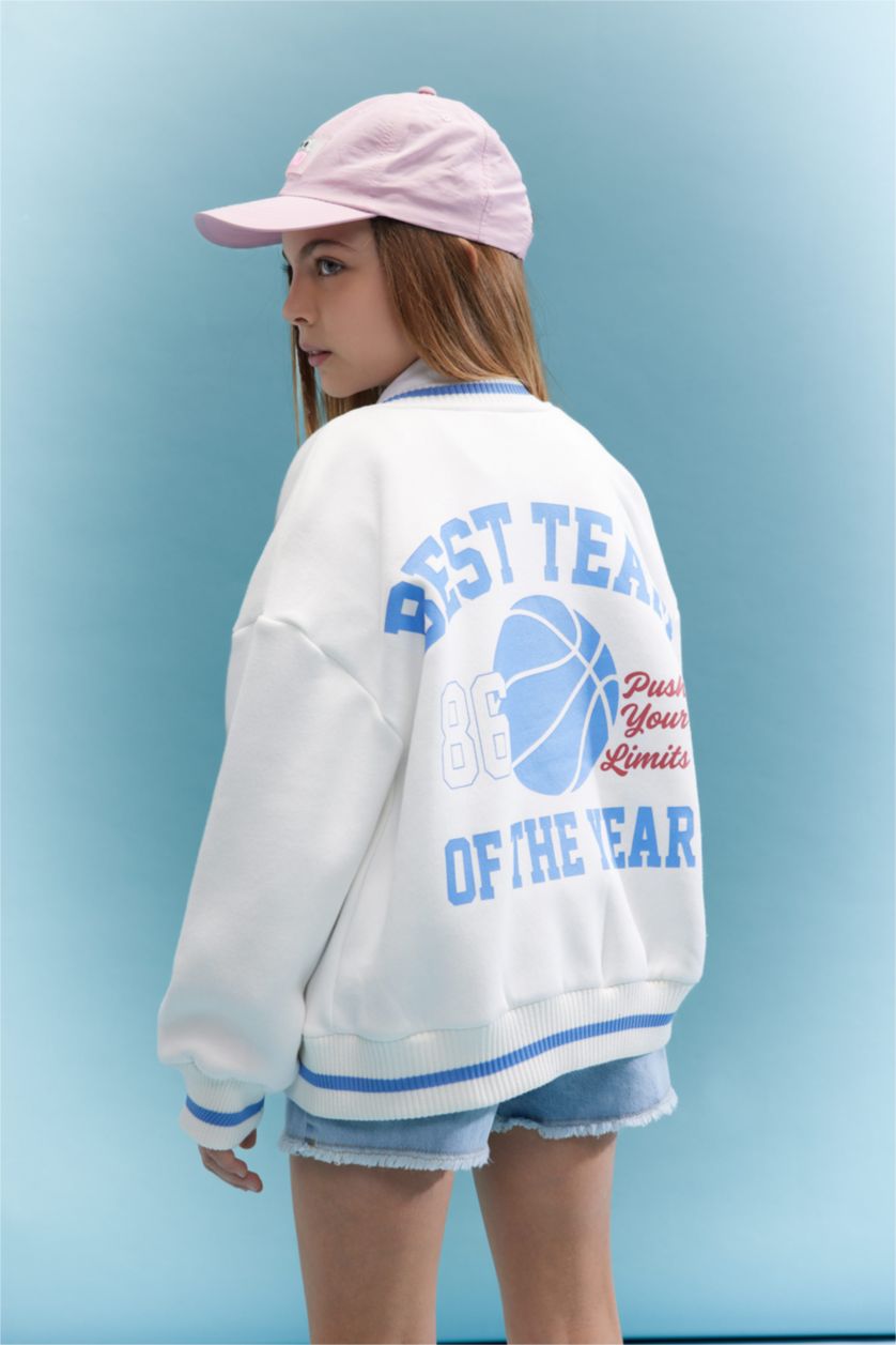 Girls & Teens Ecru Girl College Collar Thick Soft Lined Bomber Cardigan