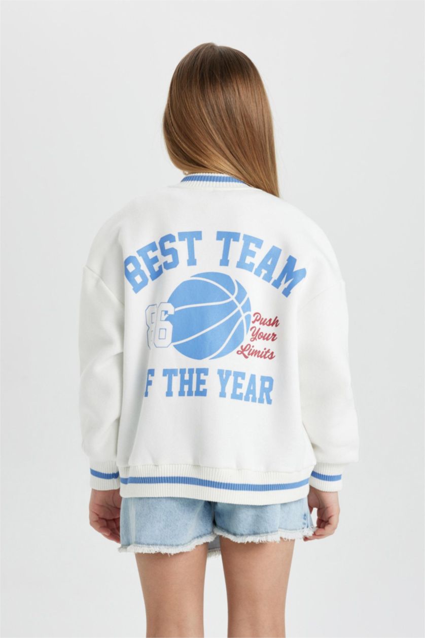 Girls & Teens Ecru Girl College Collar Thick Soft Lined Bomber Cardigan