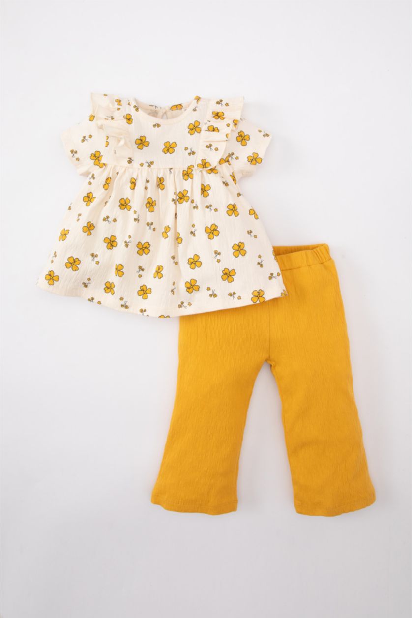 Baby Girl Yellow Baby Girl Floral Blouse Trousers 2 Piece Set