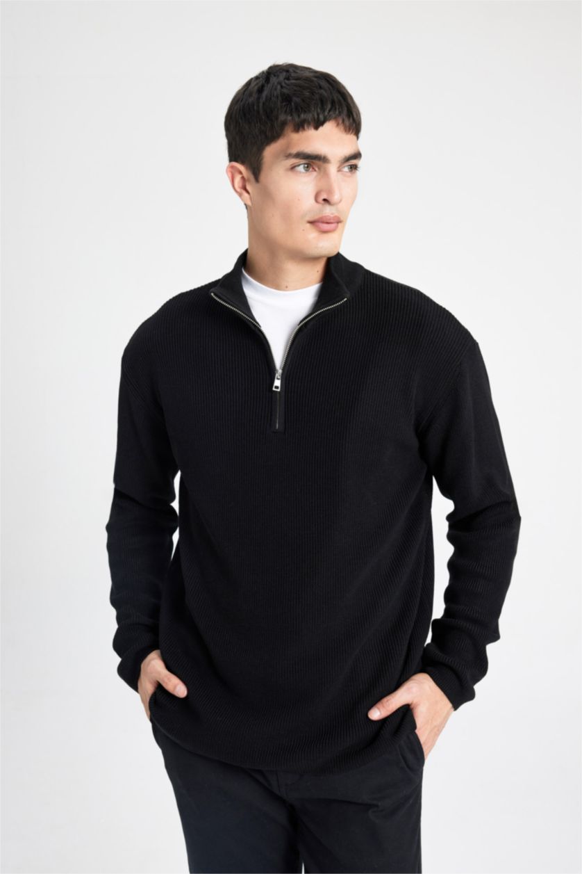 Erkek Siyah Loose Fıt Triko Kazak