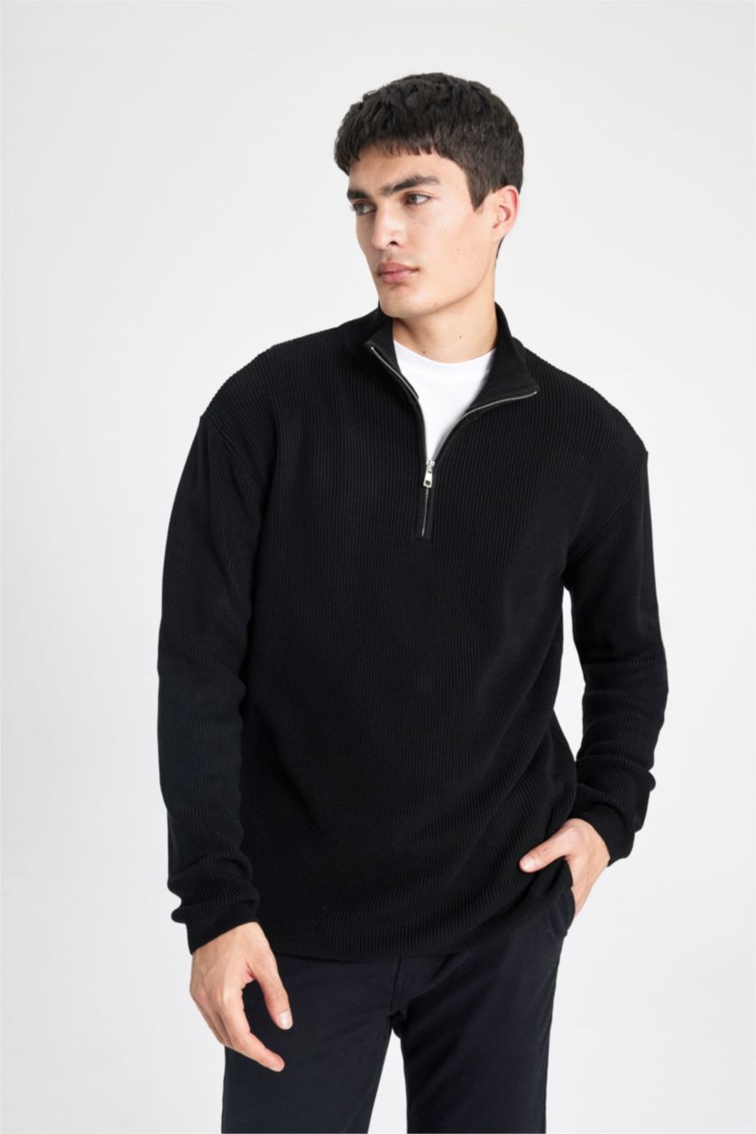 Erkek Siyah Loose Fıt Triko Kazak