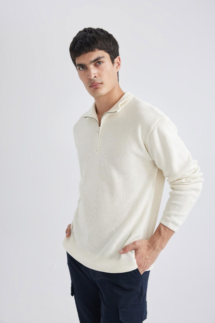 MAN Light Stone Man Standard Fit Zippered Basic Pullover