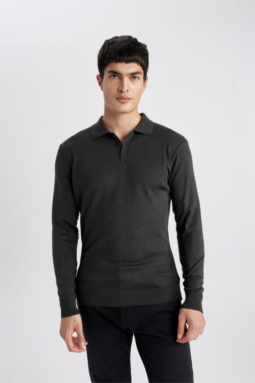 Ерлер Антрацит стандарт пішім поло жаға трикотаж Пулловер