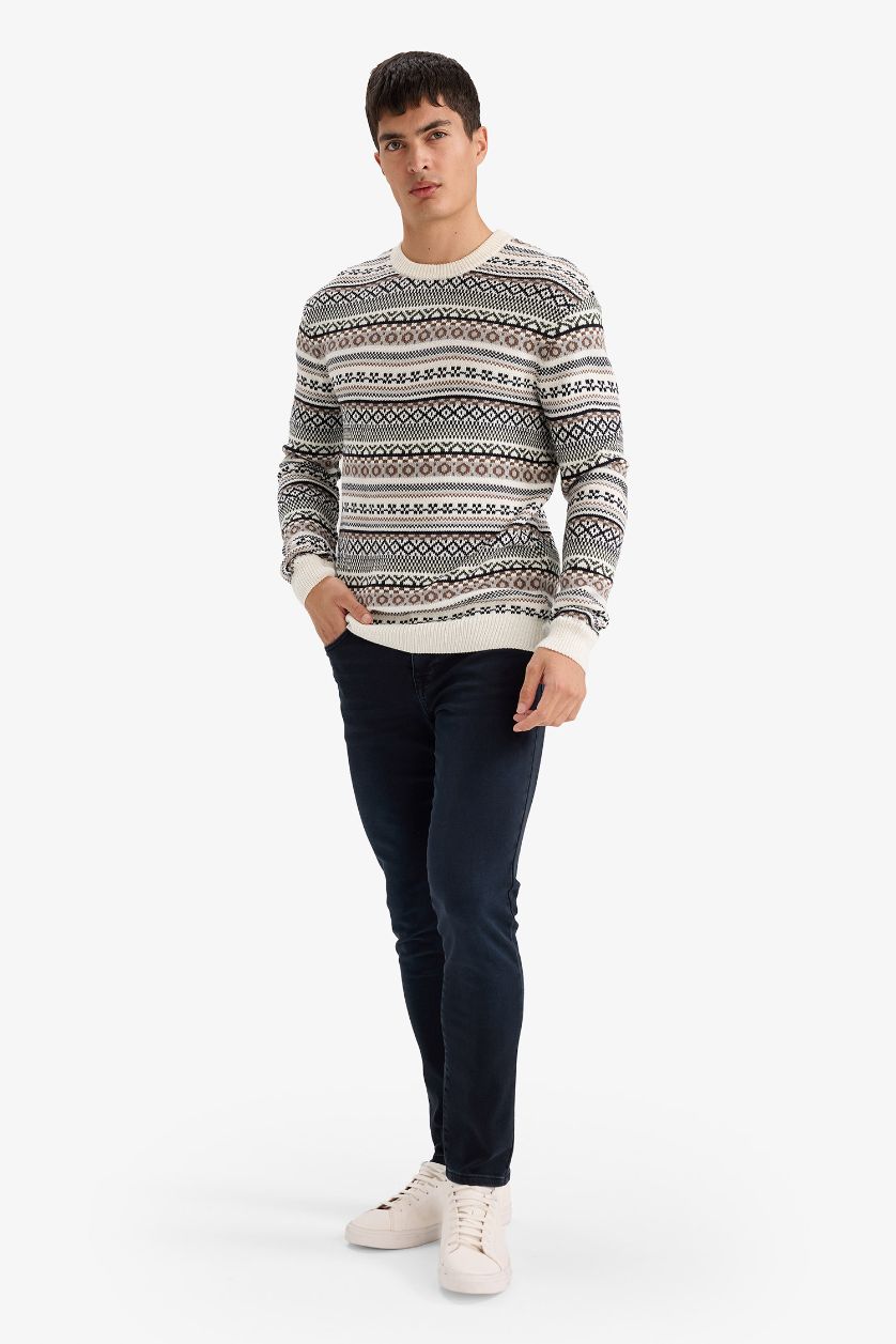 HOMME Écru Pull en maille à col rond Coupe Standard