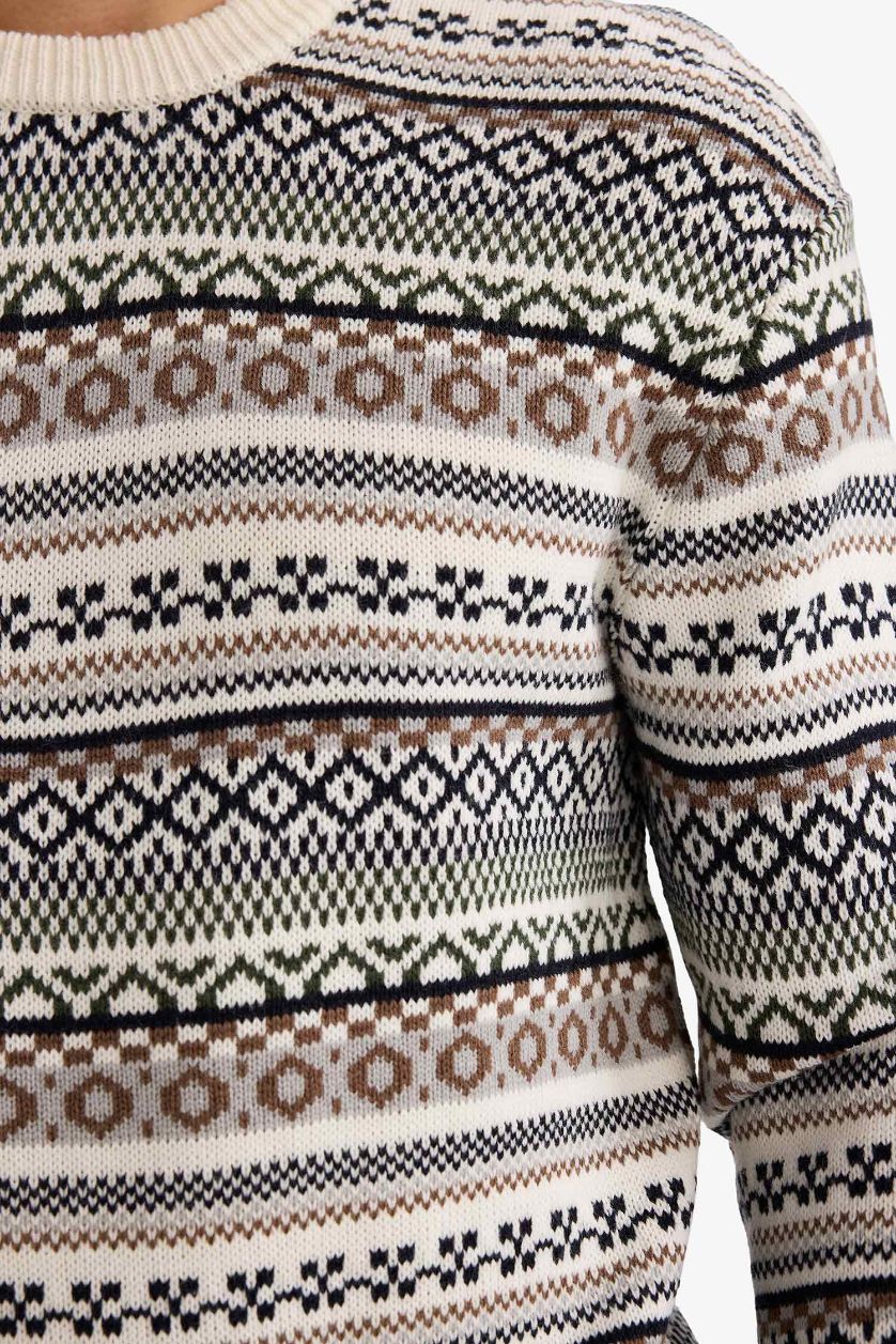 HOMME Écru Pull en maille à col rond Coupe Standard