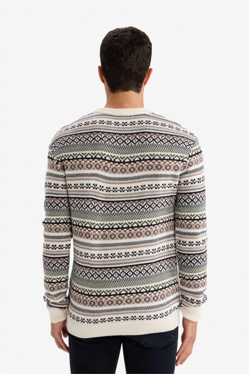 HOMME Écru Pull en maille à col rond Coupe Standard