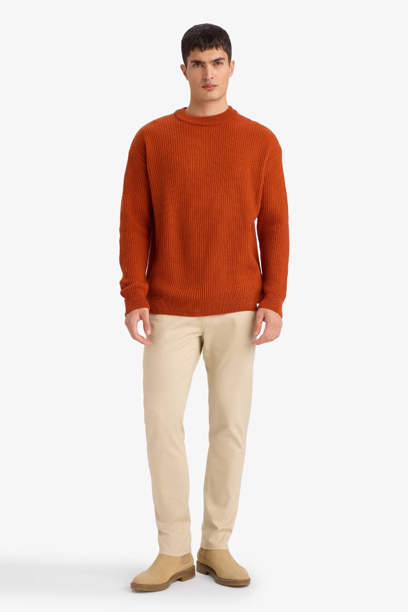 Man Dark Orange Oversize Fit Crew Neck Knitwear Pullover